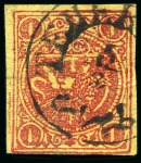 1878-79 1kr. carmine on yellow thin porous paper, selection