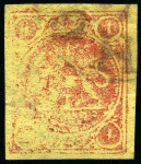 1878-79 1kr. carmine on yellow medium paper, selection