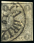 1876 1sh. black, selection of four used singles, showing