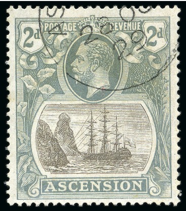Stamp of Ascension » King George V 1924-33 2d Grey-Black & Grey showing variety "torn flag" with "Madame Joseph" forged cancel at top