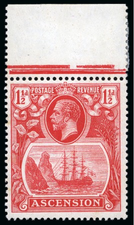 Stamp of Ascension » King George V 1924-33 1 1/2d Scarlet mint nh top marginal showing variety "broken scroll"