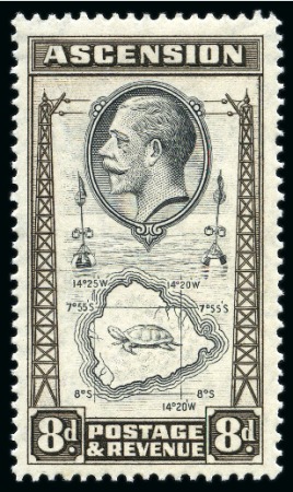 Stamp of Ascension » King George V 1934 8d Black & Sepia showing variety "teardrops flaw", mint hr