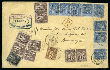 ARGENTINE, 1879 : lettre recommandée en quadruple port