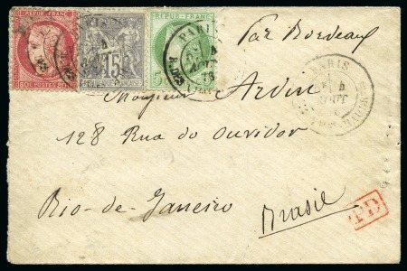 BRÉSIL, 1876 : Lettre de Paris pour Rio de Janeiro avec affranchissement