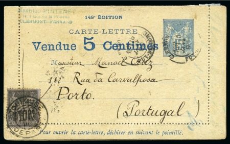 PORTUGAL, 1890: Entier postal carte-lettre Type Sage