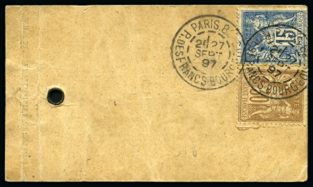 TURQUIE, 1897 : Étiquette d'envoi de Paris pour Constantinople