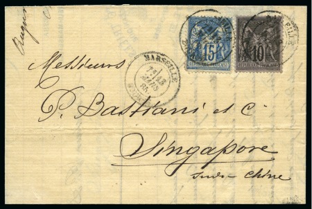 SINGAPOUR, 1885 : Lettre envoyée de Marseille affranchissement Type