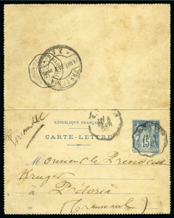 TRANSVAAL, 1900 : Entier postal carte-lettre Type Sage 15c bleu,