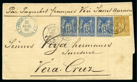 Stamp of France » Type Sage MEXIQUE, 1880 : Lettre de Bordeaux pour Vera Cruz