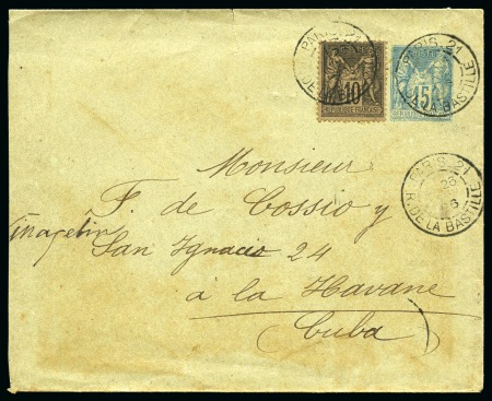 CUBA, 1896 : Enveloppe entier postal Type Sage 15c bleu