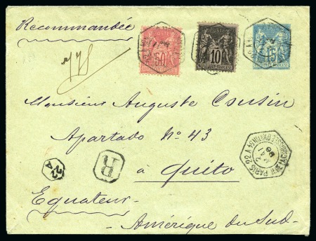 ÉQUATEUR, 1896 : Enveloppe entier postal Type Sage 15c bleu