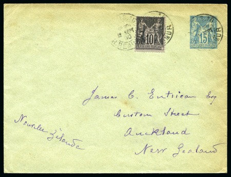 NOUVELLE ZÉLANDE, 1900 : Enveloppe entier postal Type Sage 15c bleu