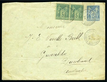 AUSTRALIE, 1894 : Enveloppe entier postal Type Sage 15c bleu