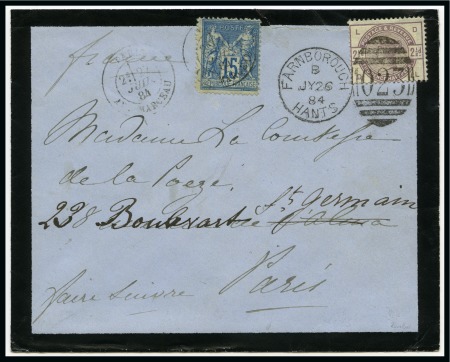 1884, Lettre postée de Farnborough (Royaume-Uni) pour Paris
