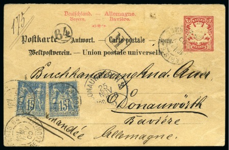 1900, Carte postale réponse bavaroise envoyée en régime 