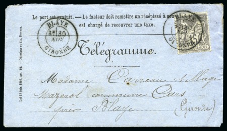 1877, Télégramme envoyé localement en Gironde depuis Blaye