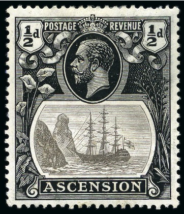 Stamp of Ascension » King George V 1924-33 1/2d and 1d mint showing variety "broken mainmast"