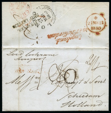 Stamp of Brazil » Postal History 1839 (Jan 26) Entire letter from Pernambuco to Holland