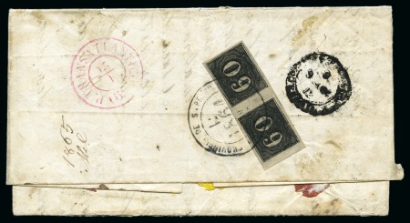1864 (Nov 28). Entire letter from Rio Grande do Sul to Porto via Lisbon, well margined 1850 60r pair on back