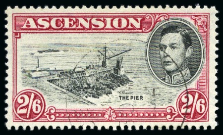 Stamp of Ascension » King George VI 1938-53 2s6d Black & Deep Carmine perf.13 1/2 showing variety "Davit flaw", used