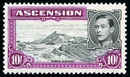 Stamp of Ascension » King George VI 1938-53 10 Black & Bright Purple perf.13 mint lh showing variety "boulder flaw"