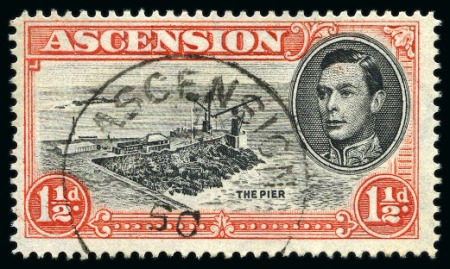 1938-53 1 1/2d Black & Vermilion perf.14 showing variety "cut mast and railings", used