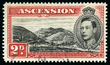 Stamp of Ascension » King George VI 1938-53 2d Black & Scarlet perf.14 showing variety "mountaineer flaw", used 