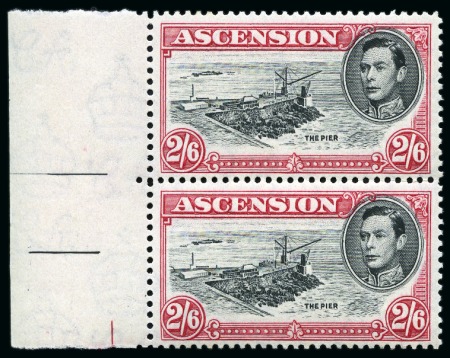 Stamp of Ascension » King George VI 1938-53 2s6d Black & Deep Carmine perf.13 showing variety "Davit flaw" in mint nh left marginal vertical pair