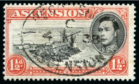 Stamp of Ascension » King George VI 1938-53 1 1/2d Black & Vermilion perf.14 showing variety "Davit flaw", used, and 1 1/2d Black & Rose-Carmine  used with same variety