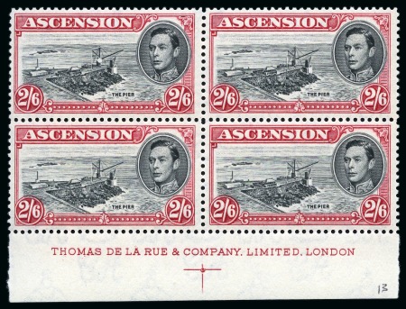 Stamp of Ascension » King George VI 1938-53 2s6d Black & Deep Carmine perf.13 in mint nh lower marginal block of 4