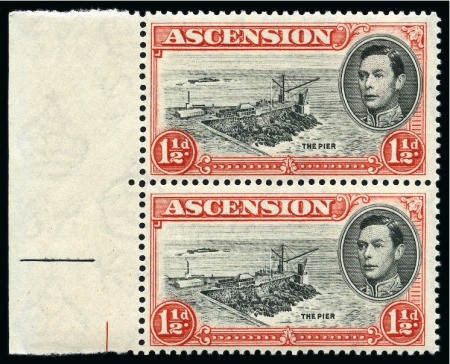 Stamp of Ascension » King George VI 1938-53 1 1/2d Black & Vermilion perf.13 1/2 showing variety "Davit flaw" in mint nh left marginal pair