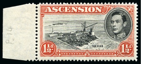 Stamp of Ascension » King George VI 1938-53 1 1/2d Black & Vermilion perf.14 showing variety "Davit flaw" mint nh