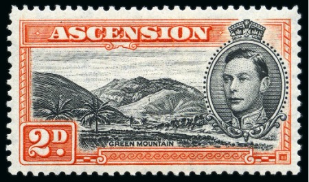 Stamp of Ascension » King George VI 1938-53 2d Black & Red-Orange perf.13 showing variety "mountaineer flaw" mint nh