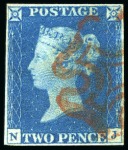 1840 2d Blue pl.1 NJ with INVERTED WATERMARK, used
