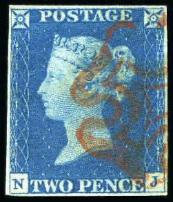 Stamp of Great Britain » 1841 2d Blue 1840 2d Blue pl.1 NJ with INVERTED WATERMARK, used