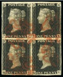 Stamp of Great Britain » 1840 1d Black and 1d Red plates 1a to 11 1840 1d Black pl.8 PJ/QK block of four, close to very good margins, neat red MCs