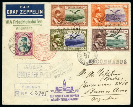 Stamp of Persia » 1925-1941 Riza Khan Pahlavi Shah (SG 602-O849) 1934 Zeppelin Flight registered cover from Teheran