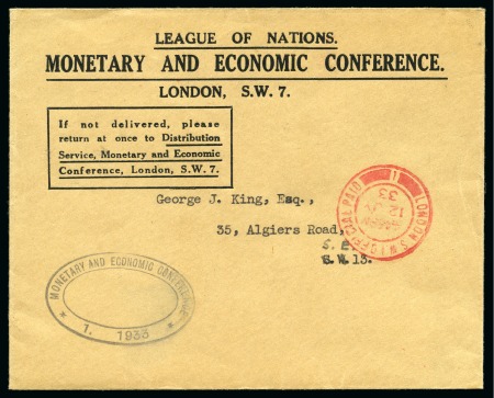 Stamp of Great Britain » King George V » 1924-36 Issues 1933 League of Nations Monetary and Economic Conference printed envelope sent within London