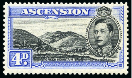 Stamp of Ascension » King George VI 1938-53 4d Black & Ultramarine perf.13 showing variety "mountaineer flaw", mint nh