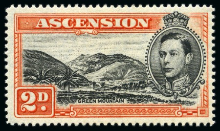 Stamp of Ascension » King George VI 1938-53 2d Black & Red-Orange perf.14 showing variety "mountaineer flaw", mint lh