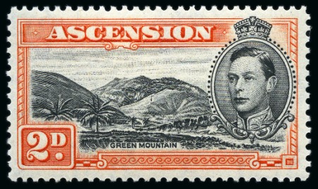 Stamp of Ascension » King George VI 1938-53 2d Black & Red-Orange perf.13 showing variety "mountaineer flaw", mint hr