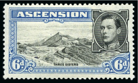 Stamp of Ascension » King George VI 1938-53 6d Black & Blue perf.13 1/2 showing variety "boulder flaw", mint nh