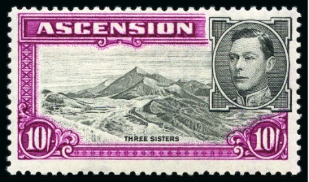 Stamp of Ascension » King George VI 1938-53 10s Black & Bright Purple perf.13 1/2 showing variety "boulder flaw", mint lh