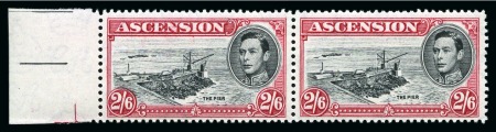 Stamp of Ascension » King George VI 1938-53 2s6d Black & Deep Carmine perf.13 showing variety "Davit flaw" in mint nh left marginal pair