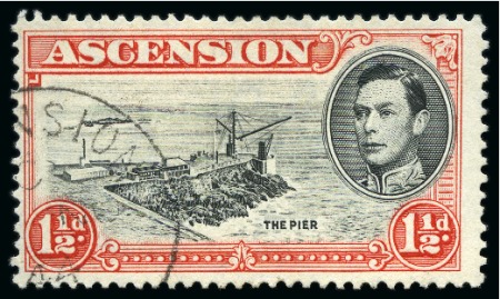 Stamp of Ascension » King George VI 1938-53 1 1/2d Black & Vermilion perf.13 1/2 and 13 showing variety "Davit flaw", used