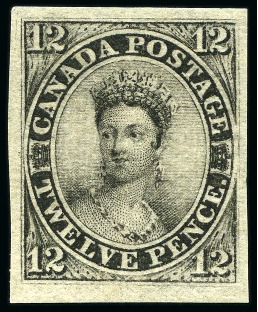 Stamp of Canada 1851, 12d black, laid paper, The Finest Mint Example in Existence of the 1851 12d Black on Laid Paper, The Most Valuable Stamp of British North America - Canada