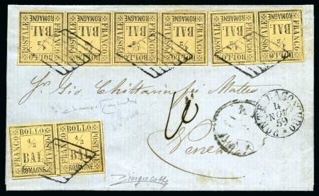 Stamp of Italian States » Romagna 1859, 1/2baj yellow-straw, two horizontal pairs and