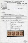 1870, Exceptionnelle bande de 4 du timbre Émission de Bordeaux 2c