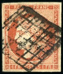 Stamp of France 1849 1F VERMILLON vif obl. grille, bien margé, nuance