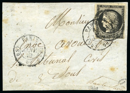 Stamp of France » Type Cérès de 1849-1850 1849, Cérès 20c noir sur devant de lettre